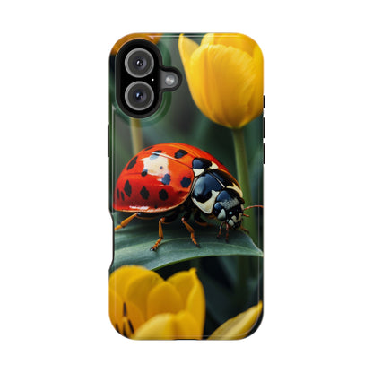 MagSafe iPhone Case: Vibrant Ladybug Amidst a Lush Yellow Flower Garden