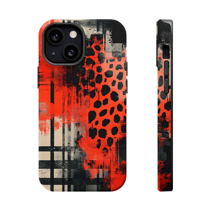 MagSafe iPhone Case: Cheetah Plaid – Red & Black Pattern