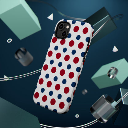 Patriotic Navy, White, and Red Polka Dot MagSafe iPhone Case