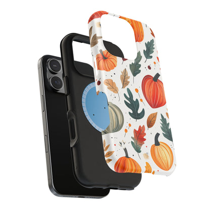 Autumn Harvest MagSafe iPhone Case - Pumpkin and Fall Leaf Design