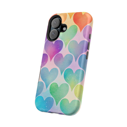 Rainbow Hearts Watercolor iPhone Case – Slim Design, Glossy Finish