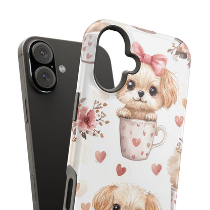 Cute Puppies in Heart MagSafe iPhone Case – Adorable Dog & Floral Design, Shockproof & Slim