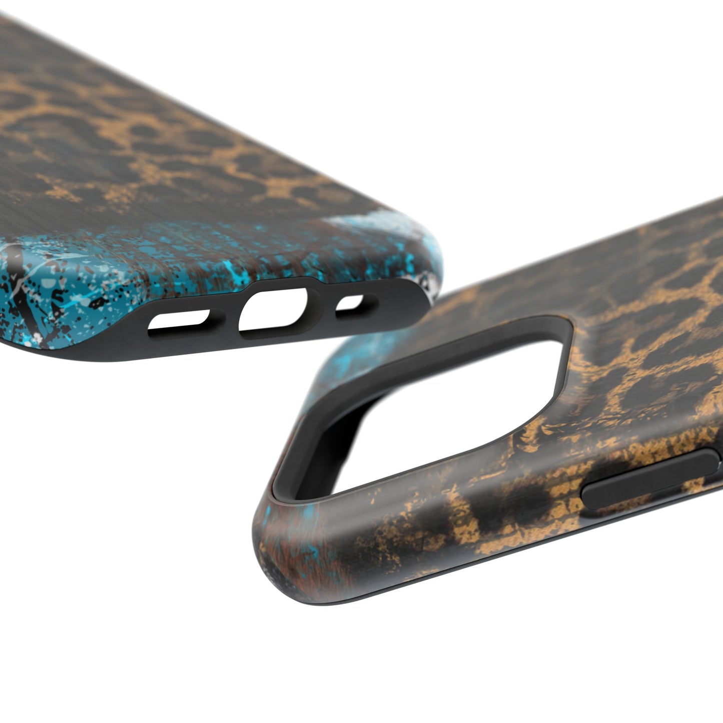 Boho Leopard and Turquoise Tough MagSafe iPhone Case – Rustic Western Design with Dual-Layer Protection