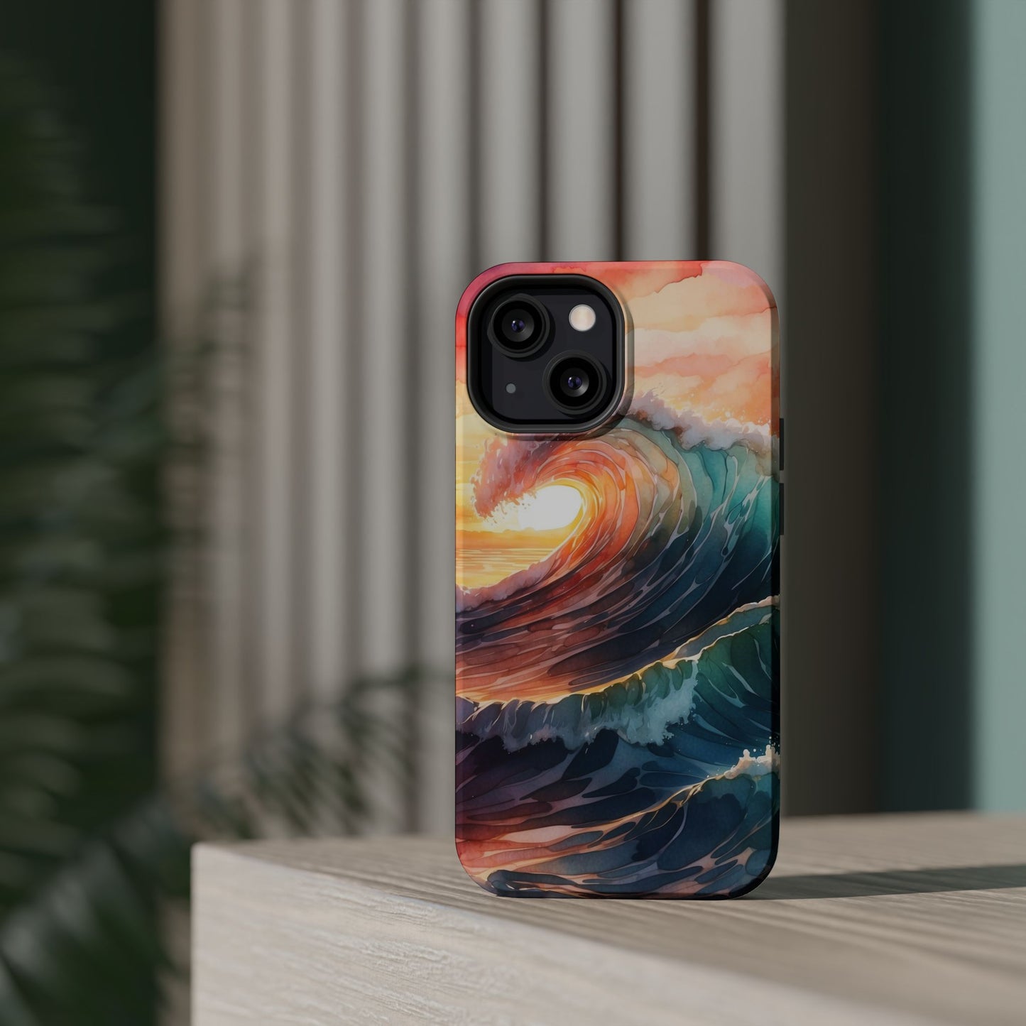 Ocean Sunrise Wave MagSafe iPhone Case – Vibrant Watercolor Wave Design