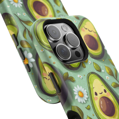 Cute Avocado MagSafe iPhone Case – Adorable Kawaii Avocados with Daisies, Shock-Resistant