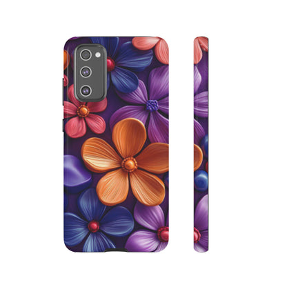 Bold Floral 3D Samsung Galaxy Case – Vivid Purple and Orange Flower Design, Shock - Resistant - BOGO Cases