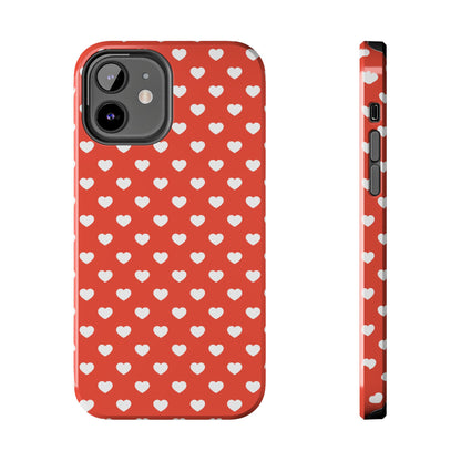 White Hearts on Red iPhone Case