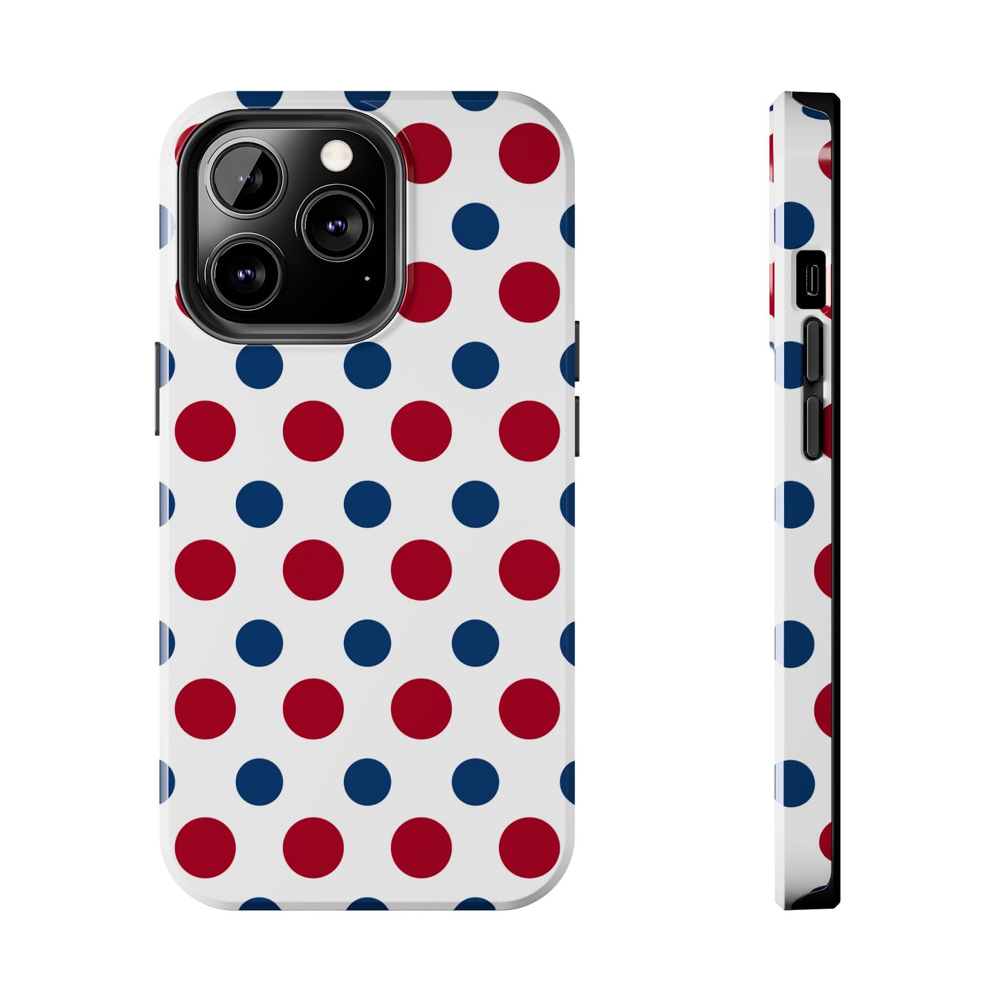 Patriotic Navy, White, and Red Polka Dot iPhone Case