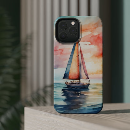 Sailboat Sunset MagSafe iPhone Case – Vibrant Watercolor Design