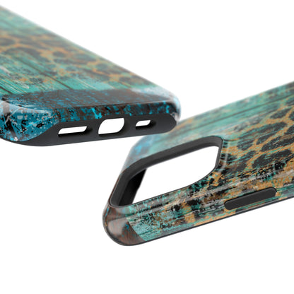 Turquoise Rustic Leopard Wood - MagSafe  iPhone Series Case