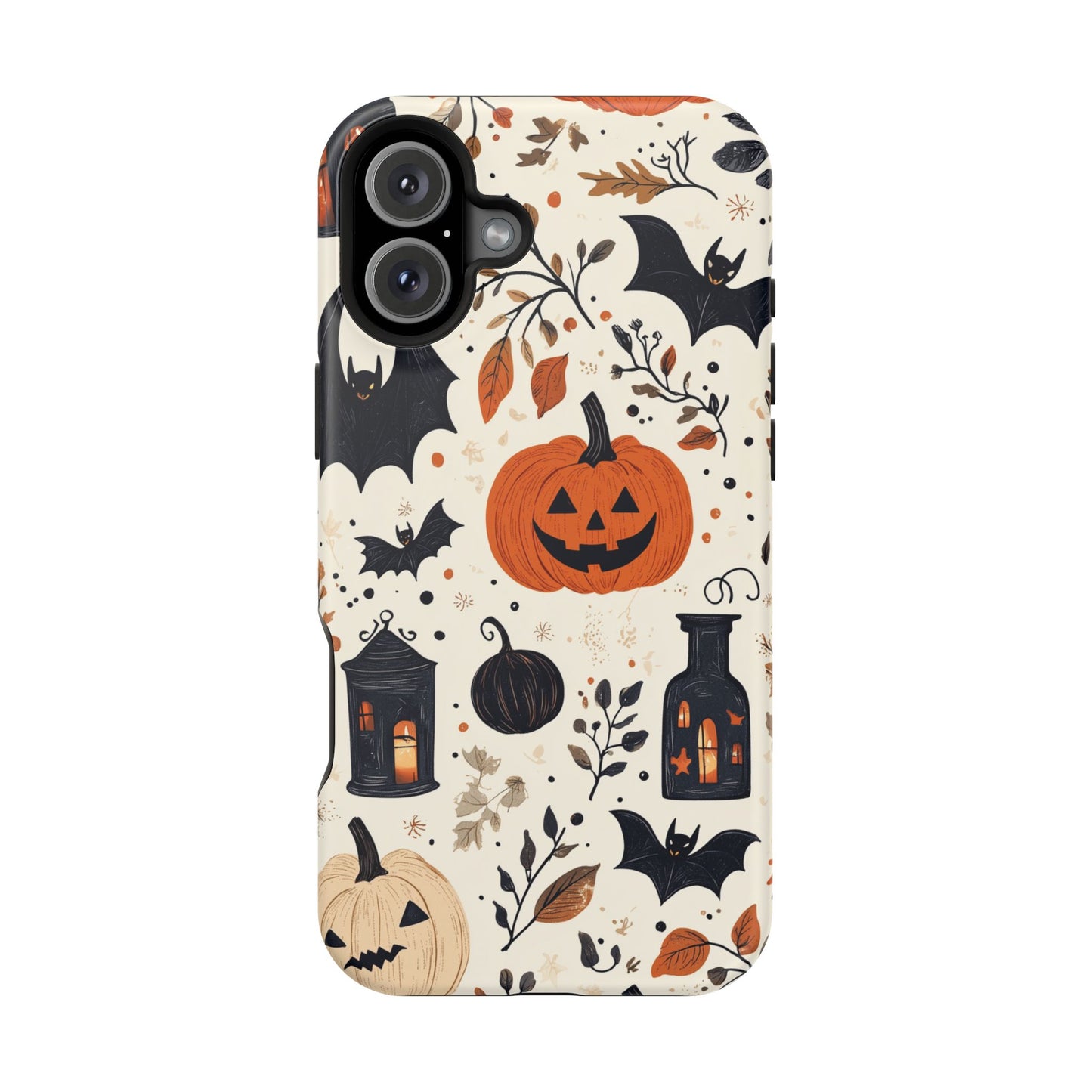 Charming Halloween MagSafe iPhone Case – Pumpkin, Bats, and Spooky Lantern Design