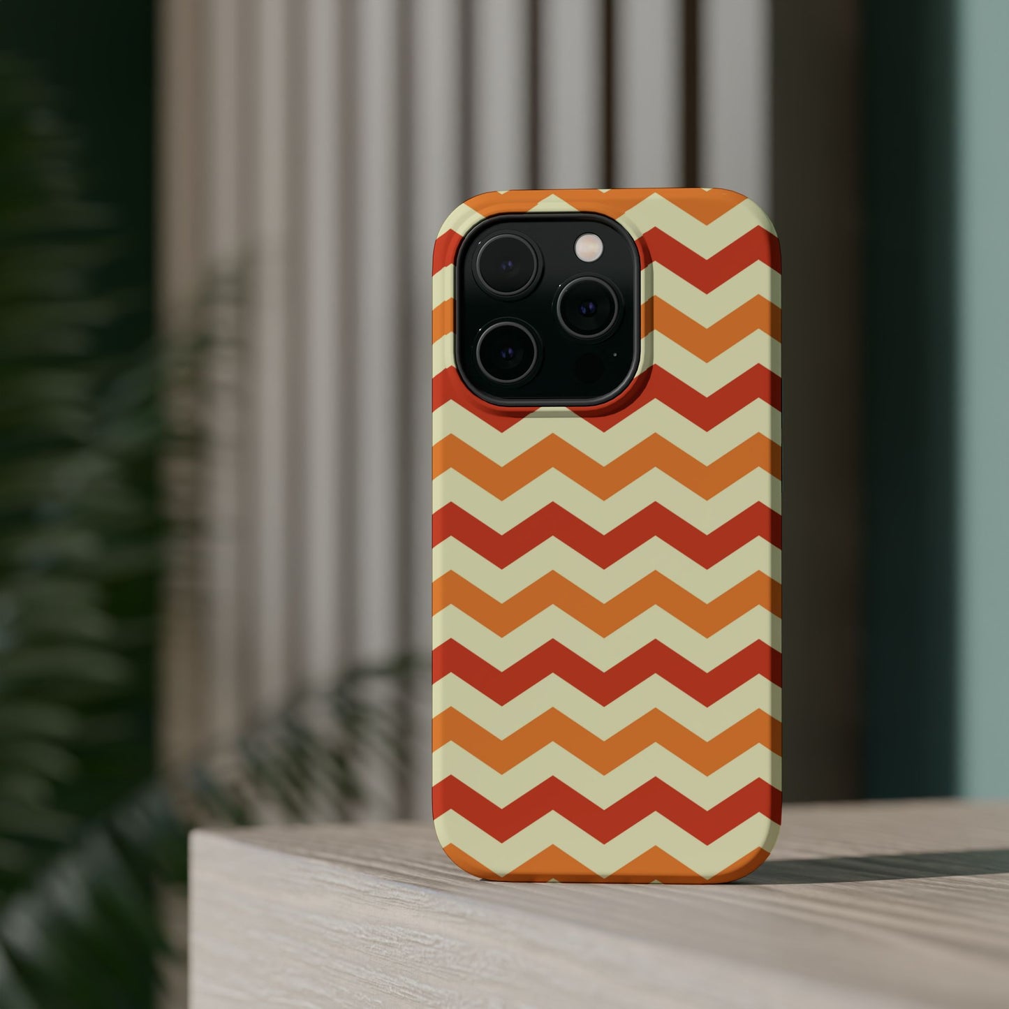 Warm Sunset Chevron – Orange, Red & Cream Geometric MagSafe iPhone Case