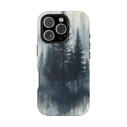 Rustic Pine Forest MagSafe iPhone Case - Blue Toned Woodland Design