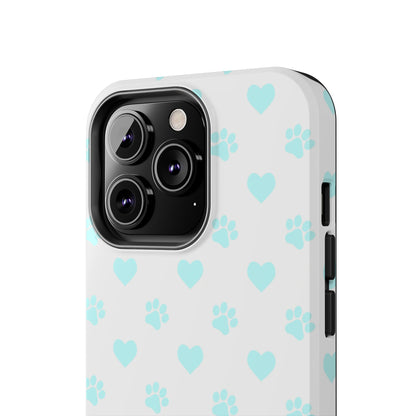 iPhone Case - Aqua Paw Print & Heart Design