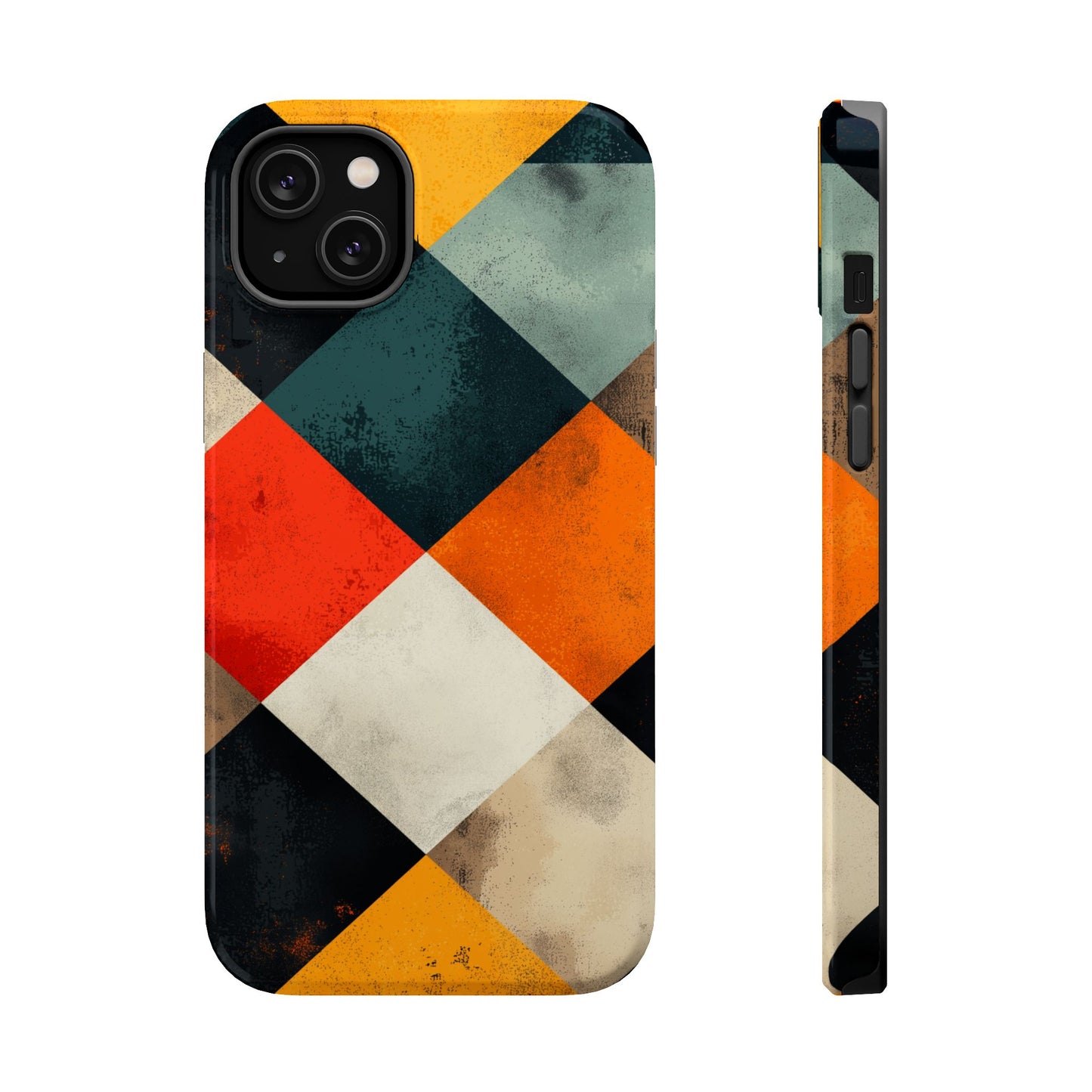 Geometric Retro MagSafe iPhone Case - Colorful Checkered Protective Cover