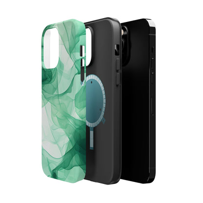 Translucent Flowing Green Fabric MagSafe iPhone Case – Elegant Fluid Design