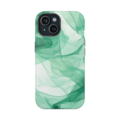 Translucent Flowing Green Fabric MagSafe iPhone Case – Elegant Fluid Design