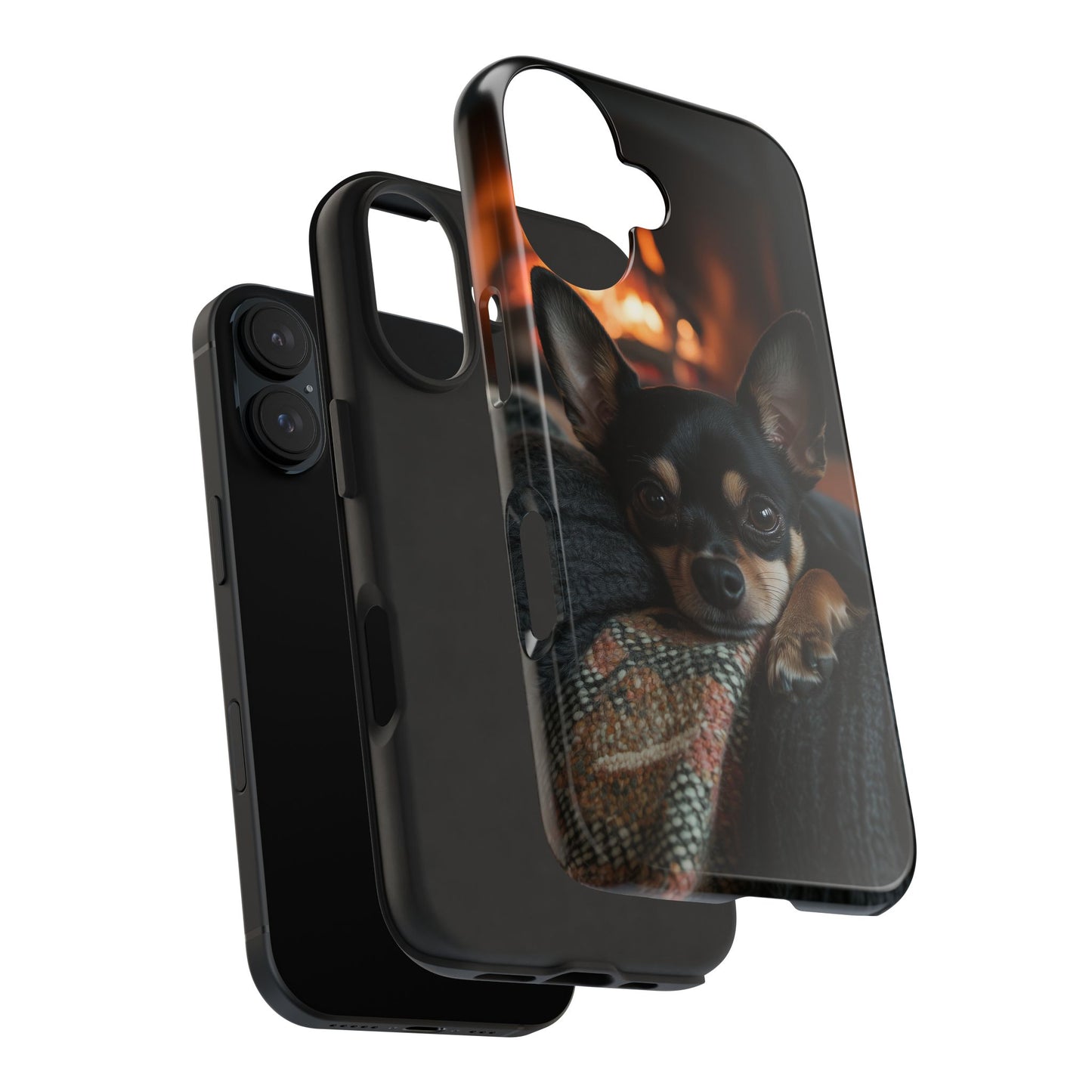 Cozy Chihuahua Fireplace iPhone Case – Warm and Stylish Design