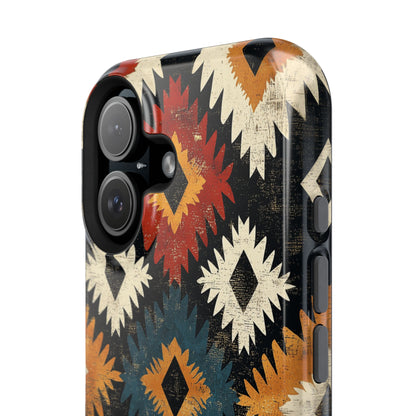 Rustic Tribal Sunburst Tough MagSafe iPhone Case – Vibrant Geometric Design, Dual-Layer Protection