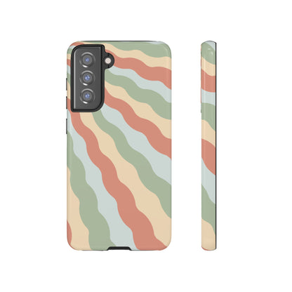 Earthy Retro Waves Samsung Galaxy Case – 70s-Inspired Wavy Stripes in Soft Green, Cream, and Rust