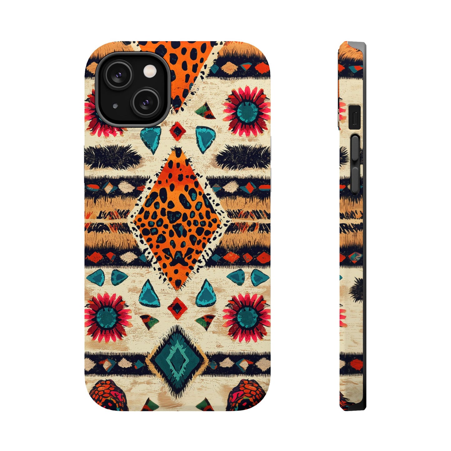 Wild Boho Leopard Print & Floral Tough MagSafe iPhone Case – Eclectic Tribal Design, Dual-Layer Protection