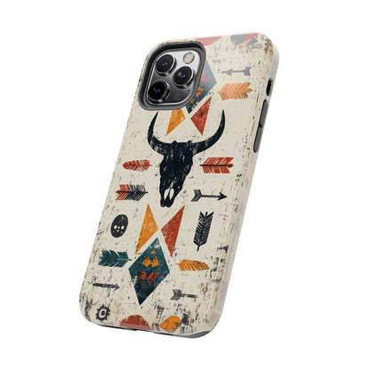 Tribal Bull Skull & Arrows Tough iPhone Case – Rustic Western Design, Dual - Layer Protection - BOGO Cases