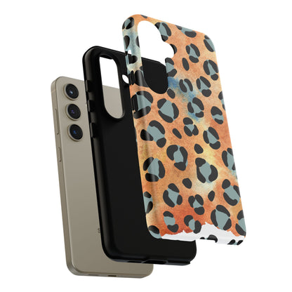 Sunset Watercolor Leopard Print Tough Samsung Galaxy Case – Artistic Animal Pattern with Dual-Layer Protection