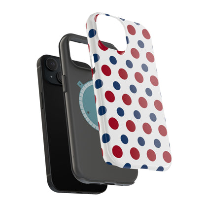 Patriotic Navy, White, and Red Polka Dot MagSafe iPhone Case