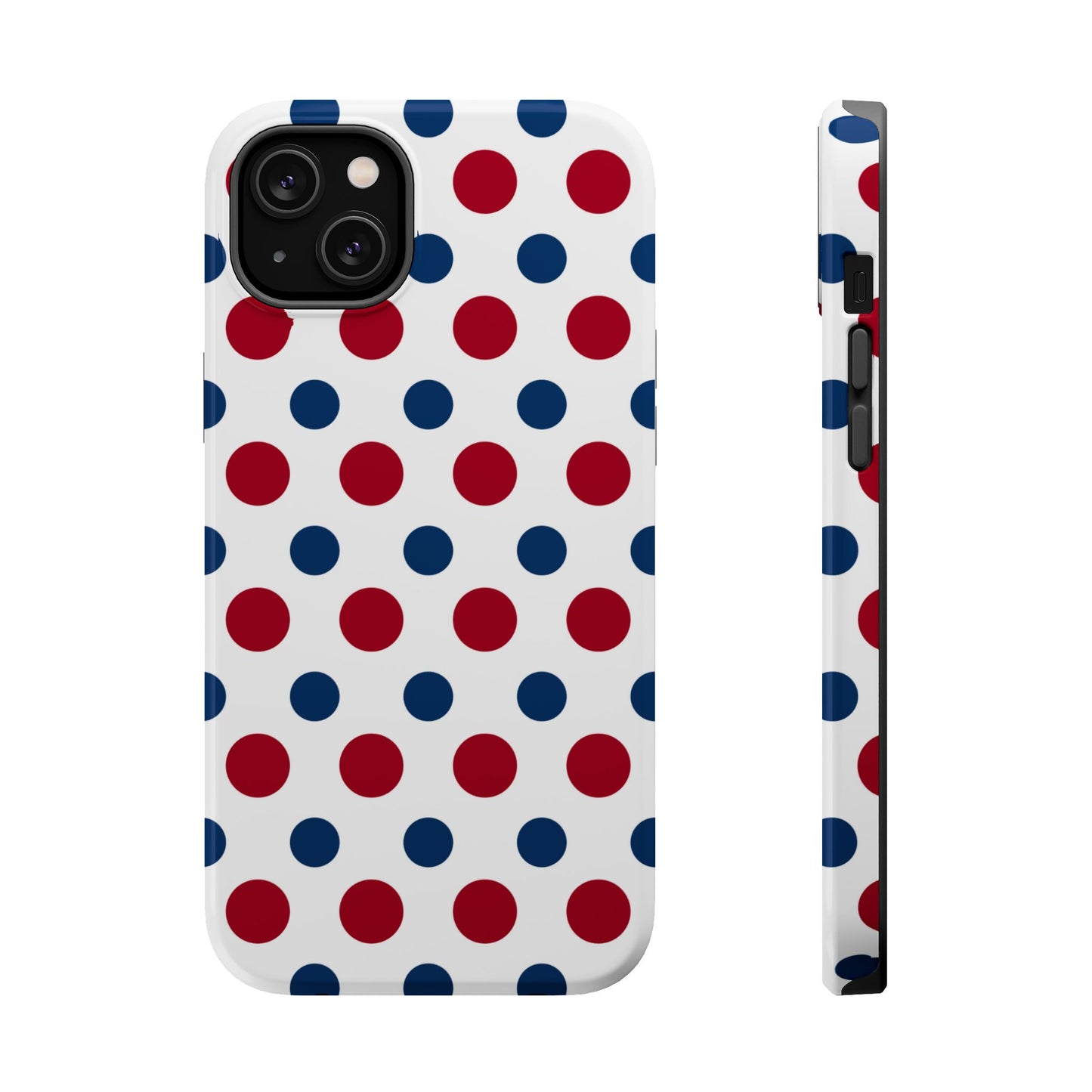 Patriotic Navy, White, and Red Polka Dot MagSafe iPhone Case