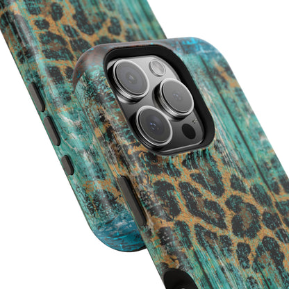 Turquoise Rustic Leopard Wood - MagSafe  iPhone Series Case