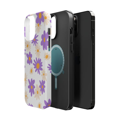 Retro Daisy Flower MagSafe iPhone Case – Pastel Purple & Cream Floral Design with Matte Finish