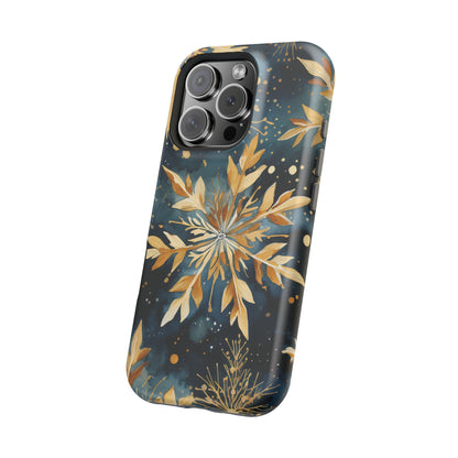 Gold Floral Snowflakes on Midnight Blue - MagSafe iPhone Series Case