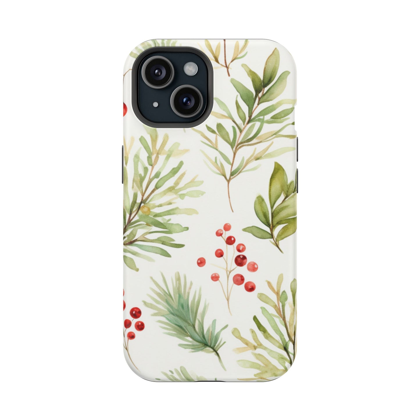 Winter Greenery & Berry Watercolor – MagSafe iPhone Series Case