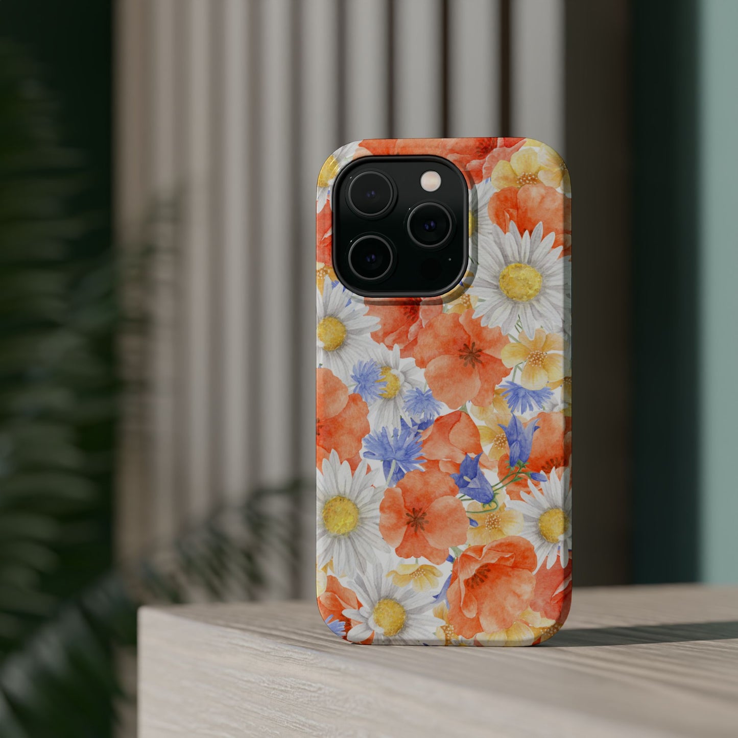 Watercolor Wildflower Pattern MagSafe iPhone Case – Durable Matte Finish with Daisy, Poppy & Cornflower Design