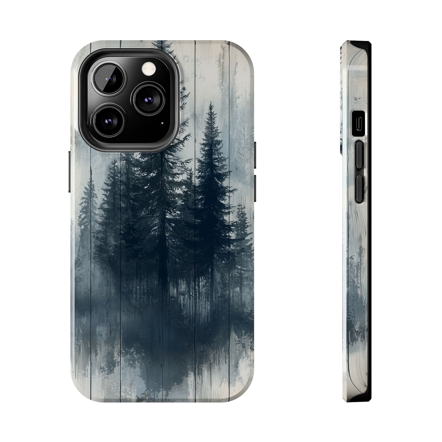 Rustic Pine Forest iPhone Case - Blue Toned Woodland Country Design