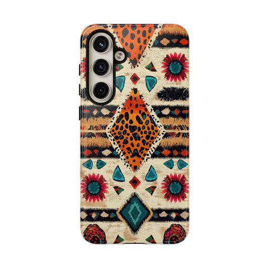 Wild Boho Leopard Print & Floral Tough Samsung Galaxy Case – Eclectic Tribal Design, Dual - Layer Protection - BOGO Cases