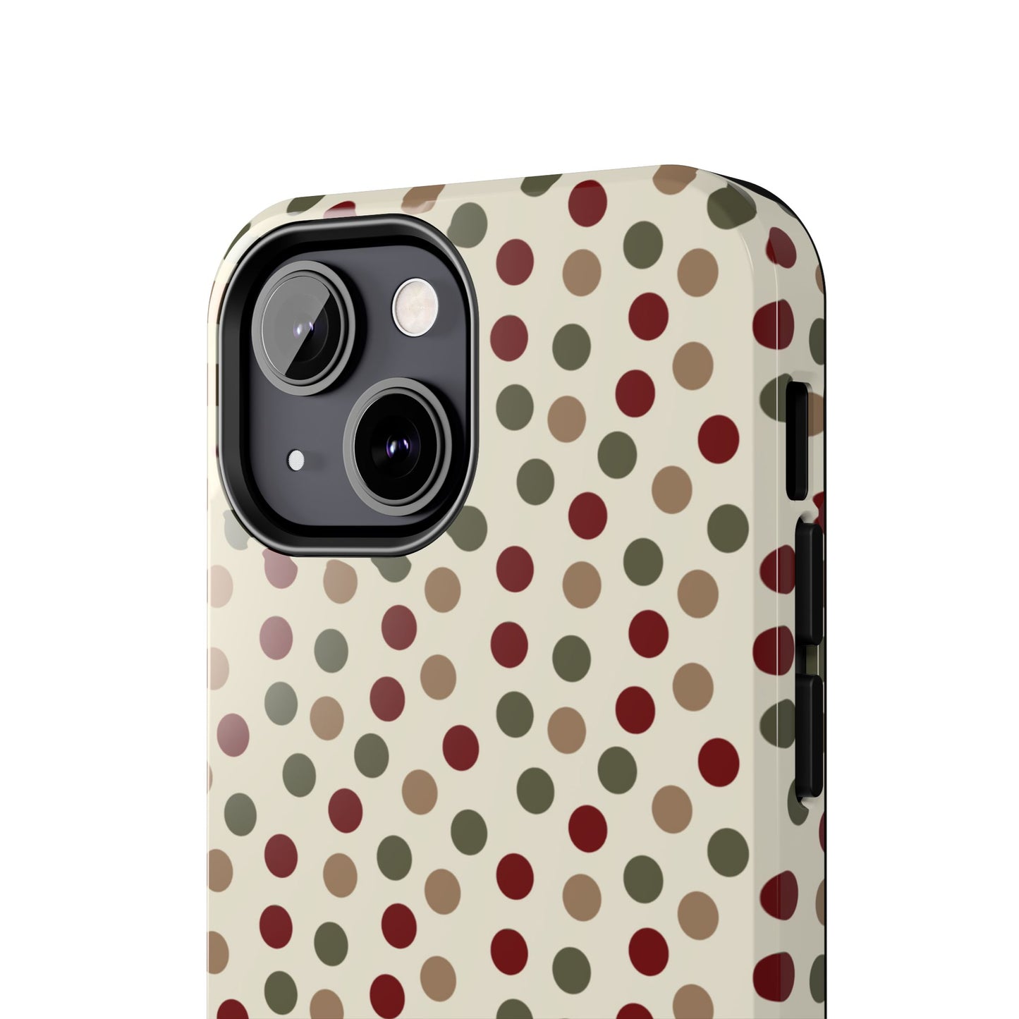 Festive Red & Green Polka Dots on Cream – iPhone Case