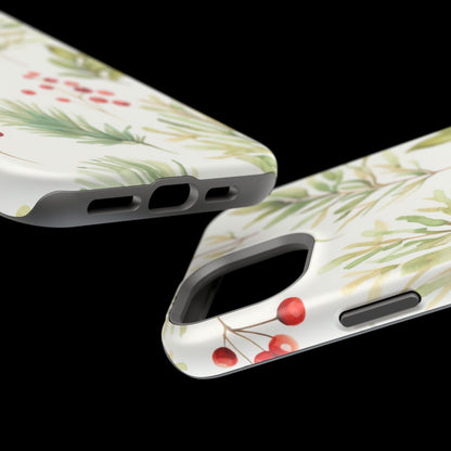 Winter Greenery & Berry Watercolor – MagSafe iPhone Series Case