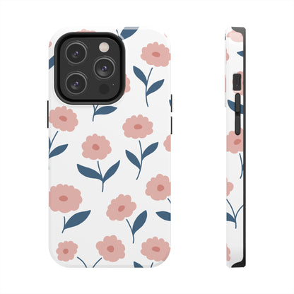 Playful Pink Floral Tough iPhone Case – Soft Pastel Design, Slim & Shockproof