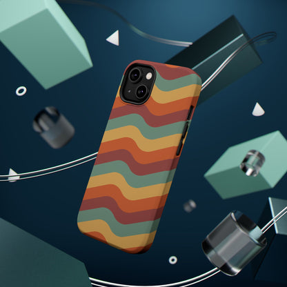 Retro Vibe Wavy Stripes MagSafe iPhone Case – 70s-Inspired in Teal, Orange, and Rust