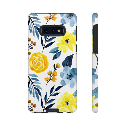 Golden Yellow & Sky Blue Floral – Watercolor Botanical Samsung Galaxy Case