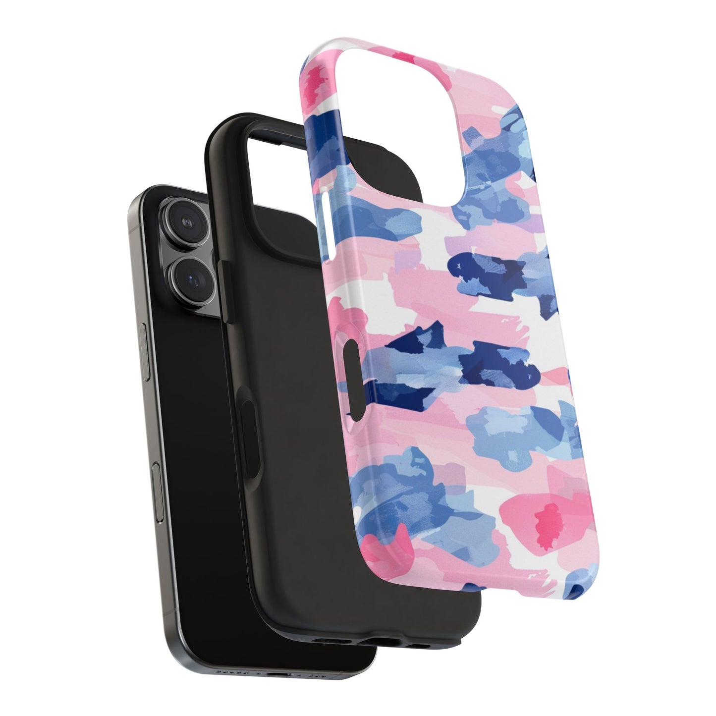 iPhone Case: Dynamic Pink & Navy Brushstroke Art