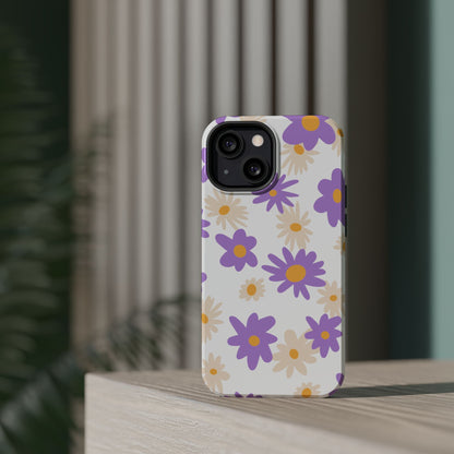 Retro Daisy Flower MagSafe iPhone Case – Pastel Purple & Cream Floral Design with Matte Finish