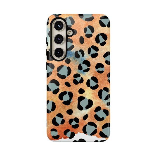 Sunset Watercolor Leopard Print Tough Samsung Galaxy Case – Artistic Animal Pattern with Dual-Layer Protection