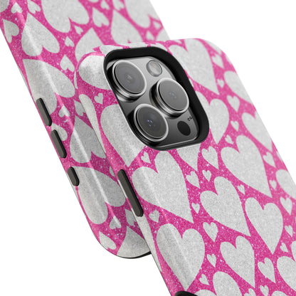 Pink and Silver Glitter Heart Pattern MagSafe Case