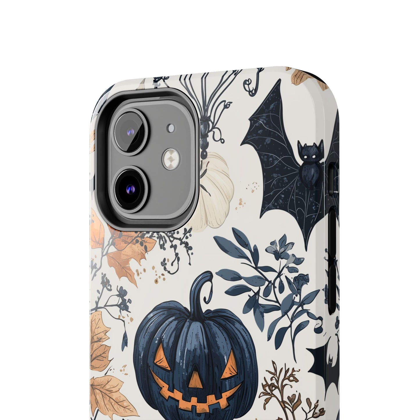 Vintage Halloween iPhone Case – Dark Jack-o'-Lanterns, Bats, and Autumn Leaves Design