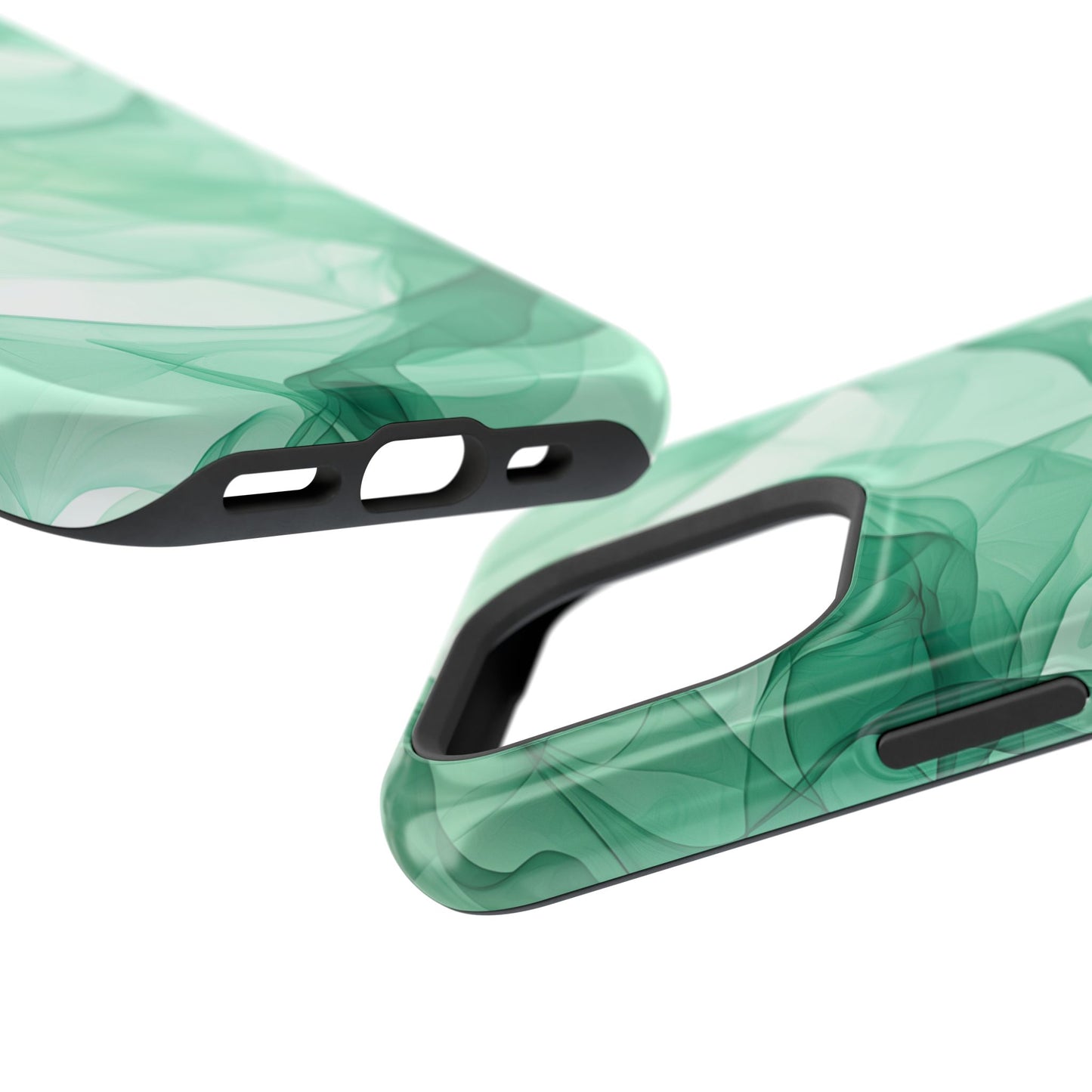 Translucent Flowing Green Fabric MagSafe iPhone Case – Elegant Fluid Design