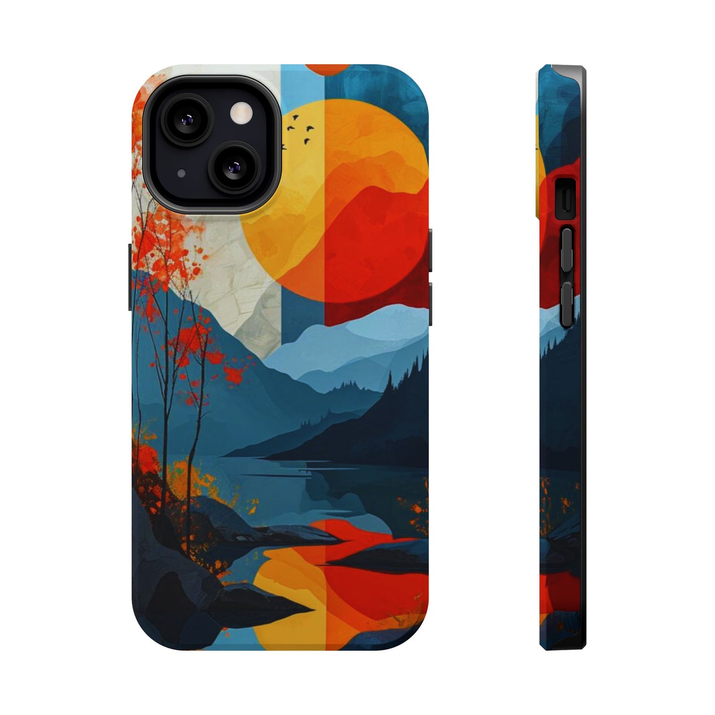 Abstract Autumn Landscape MagSafe iPhone Case – Bold Colorful Sunset Design, Dual-Layer Protection