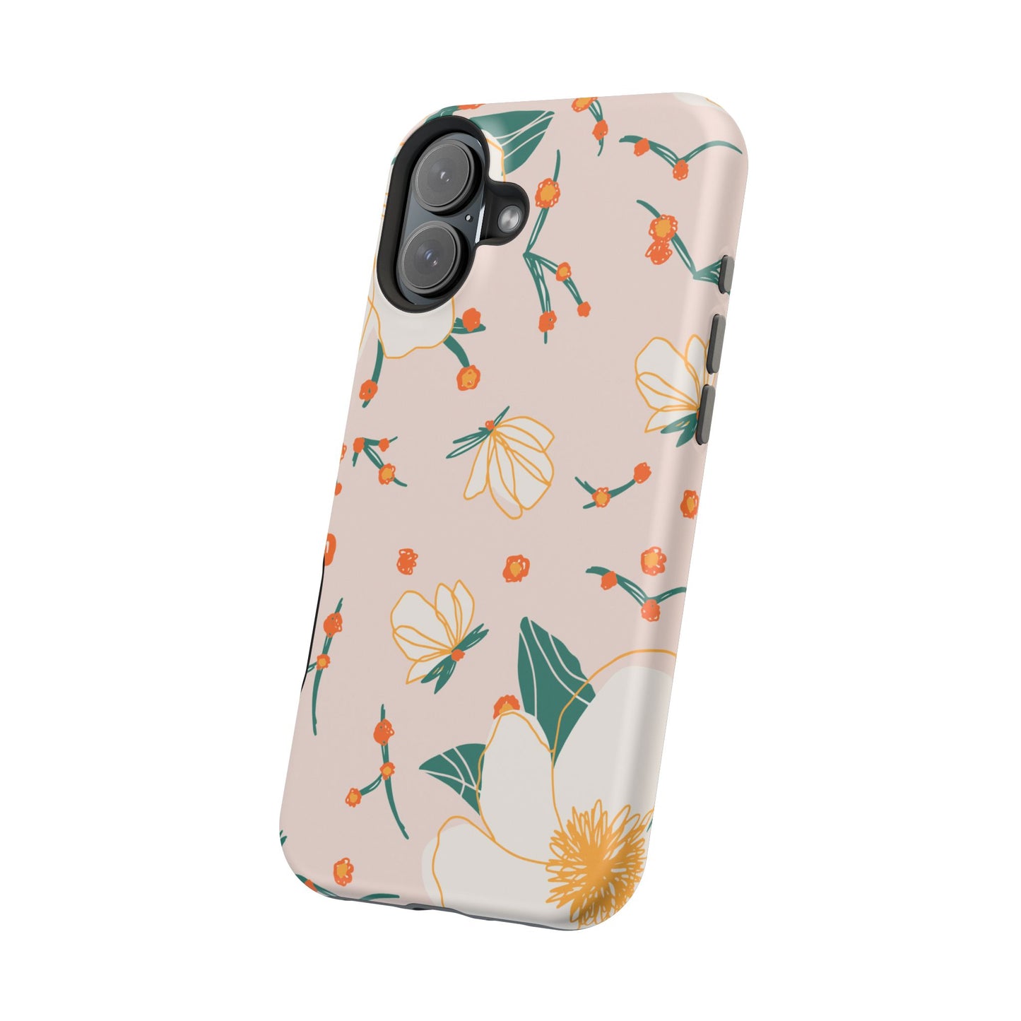 Elegant Magnolia Blossom Tough MagSafe iPhone Case – Soft Blush Background, Shock-Resistant Design