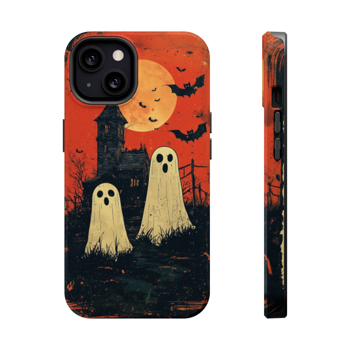 Haunted House & Ghosts MagSafe iPhone Case – Spooky Halloween Full Moon Design